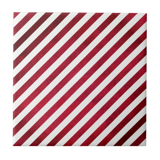Red and White Stripes on Fabric Texture by STaylor Tile (Front)