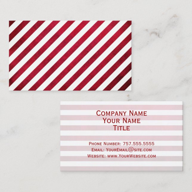 Red And White Stripes On Fabric Texture STaylor Business Card (Front/Back)