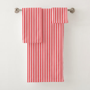 Red and White Stripes Pattern Bath Towel Set