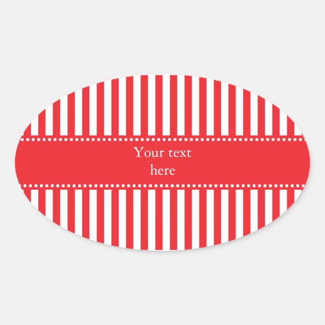 Red and White Stripes Pattern Oval Sticker (Front)