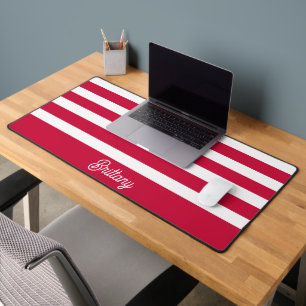 Red and White Stripes Pattern Personalised  Desk Mat