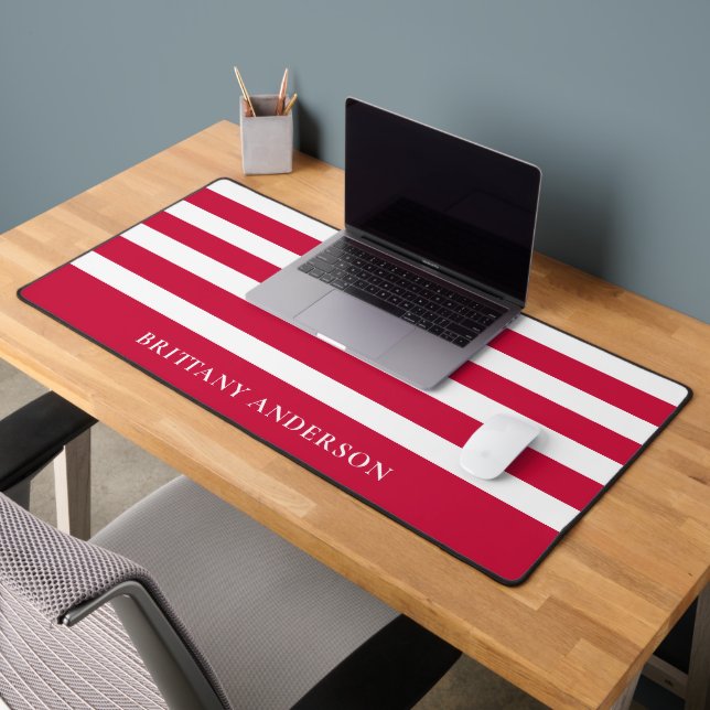 Red and White Stripes Pattern Personalised  Desk Mat (Office 2)