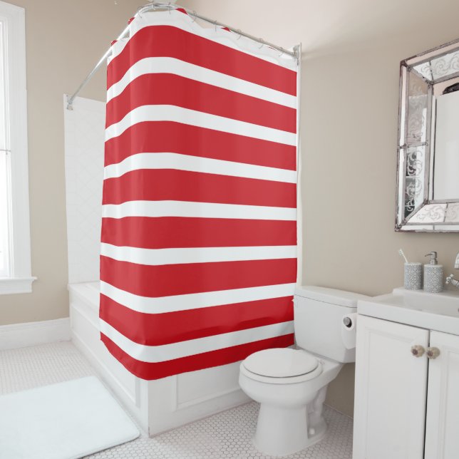 Red and white stripes pattern  shower curtain (In Situ)