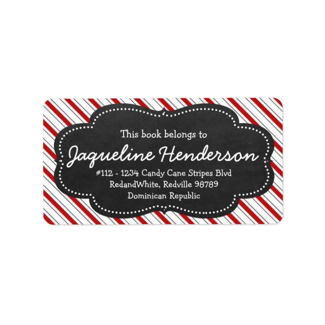 Red and White Stripes Personalised Chalk Board Label (Front)