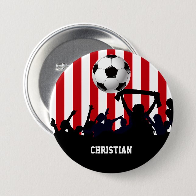 Red and White Stripes Soccer Fans and Football 7.5 Cm Round Badge (Front & Back)