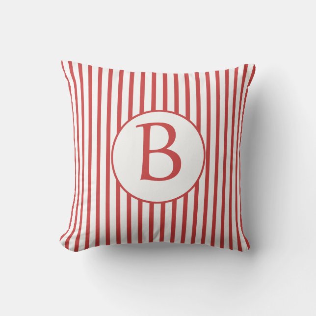 Red and White Stripes with Monogram Cushion (Front)