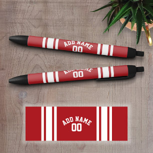 Red and White Stripes with Name and Number Black Ink Pen