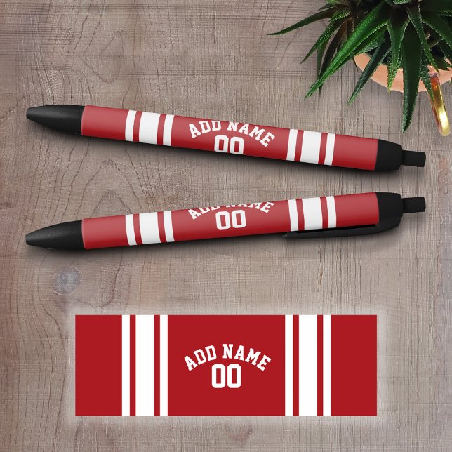 Red and White Stripes with Name and Number Black Ink Pen (Personalized Writing Pens - add your name, monogram or other text)