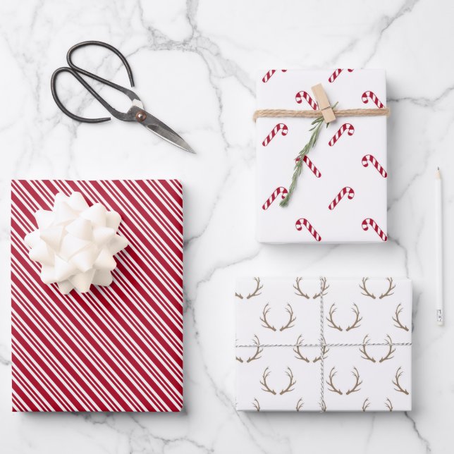 Red and White Stripes Wrapping Paper Sheet (Front)