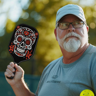 Red and white Sugar Skull Pickleball Paddle