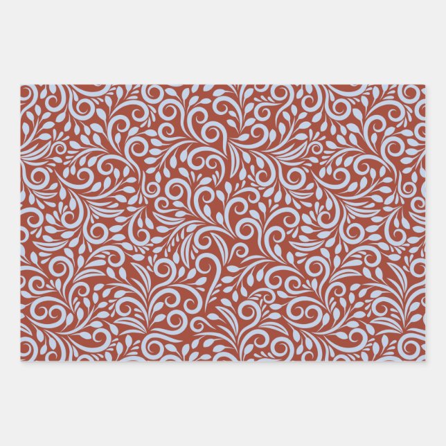 Red and white swirl pattern wrapping paper sheet (Front 3)