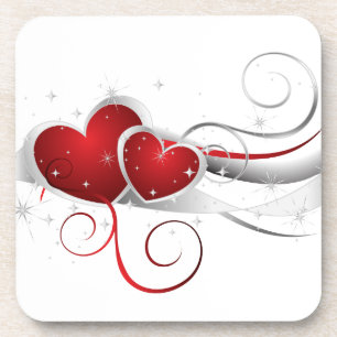 Red and White Swoosh Hearts Coaster
