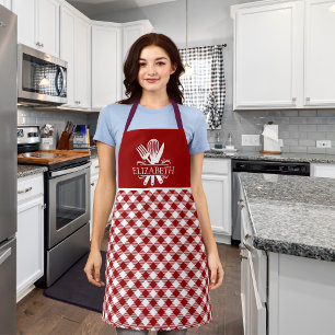 Red and White Tartan Plaid Christmas Pattern Apron
