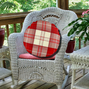 red and white tartan  round cushion