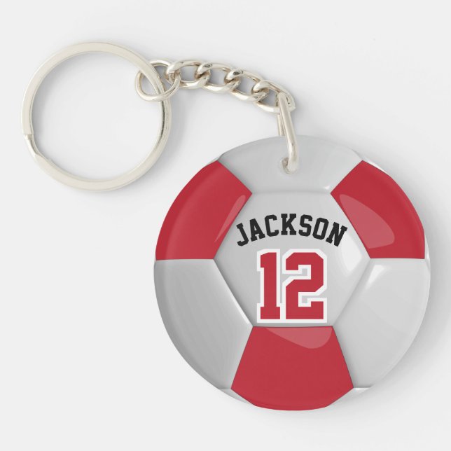 Red and White Team Soccer  ⚽ Ball   Keychain (Front)