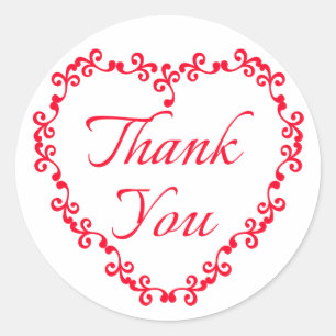 Red And White Thank You Floral Heart Wedding Party Classic Round Sticker