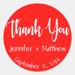 Red And White Thank You Wedding Party Classic Round Sticker
