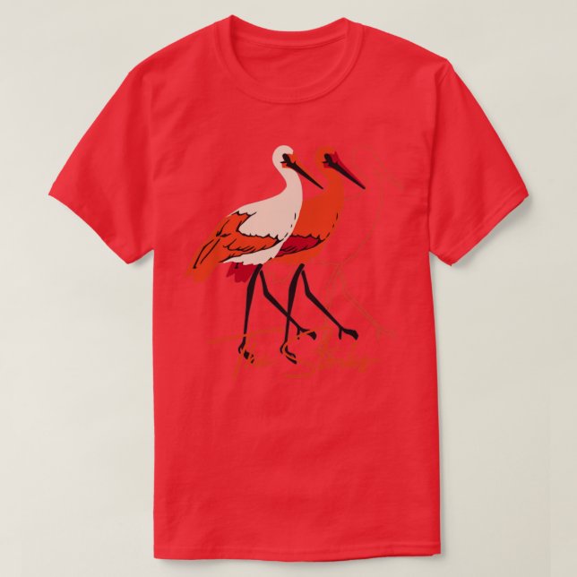 Red and White The Stork Birds  T-Shirt (Design Front)