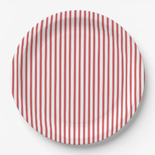 Red and White Thin Stripe Paper Plate