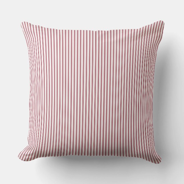 red and White Ticking Stripe Cushion (Front)