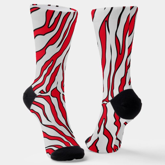 Red And White Tiger Stripes Animal Print  Socks (Angled)