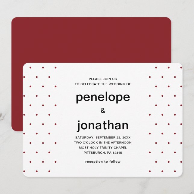 Red and White Timeless Wedding Dots Invitation (Front/Back)
