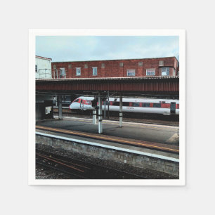 Red and white train napkin