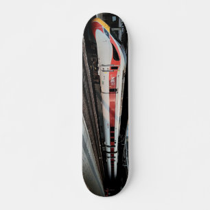 Red and white train skateboard