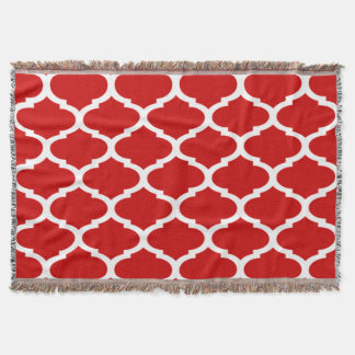 Red and White Trellis Quatrefoil Pattern Throw Blanket