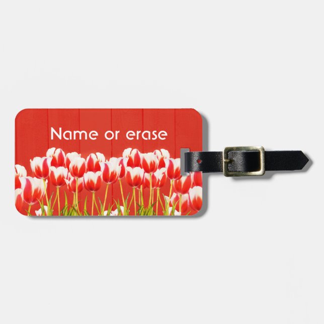 Red and white tulips luggage tag (Front Horizontal)