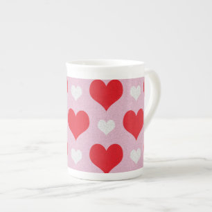Red and white valentine hearts bone china mug