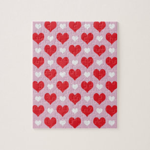 Red and white valentine hearts pattern jigsaw puzzle