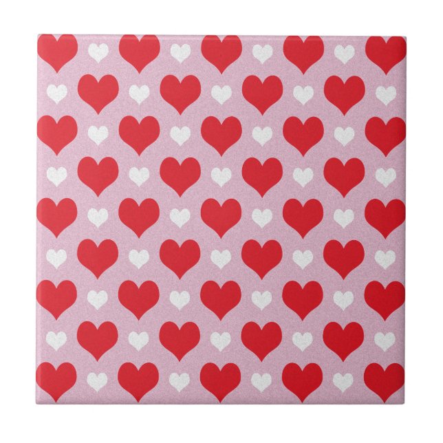 Red and white valentine hearts pattern tile (Front)