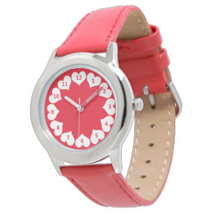 Red and White Valentine Hearts with Numbers Watch