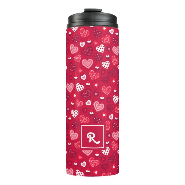 Red and white Valentine's hearts pattern Thermal Tumbler (Front)