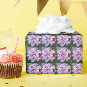 Red and White Variegated Dahlia Floral Pattern Wrapping Paper