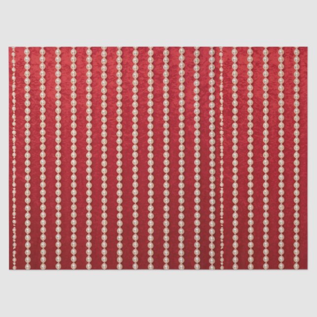 Red and White Velvet-Look Pearl Tissue Paper (Front)