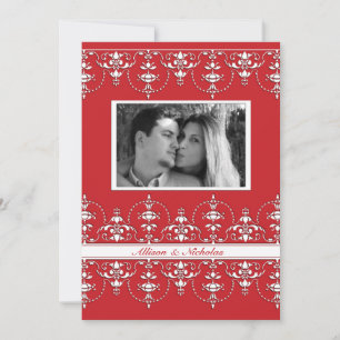 Red and White Victorian Photo Wedding Invitation
