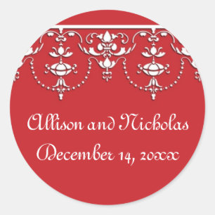 Red and White Victorian Wedding favour stickers