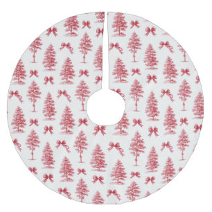 Red and White Vintage Christmas Tree Brushed Polyester Tree Skirt