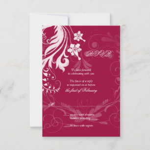 Red and White Vintage Floral Wedding RSVP Card