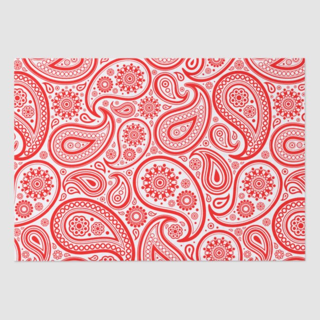 Red and white vintage paisley pattern tissue paper (Front)
