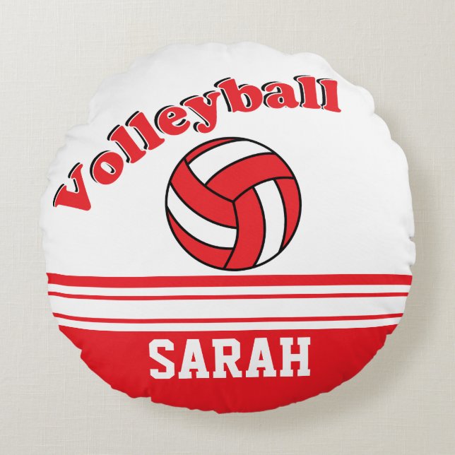 Red and White Volleyball | DIY Name Round Cushion (Front)