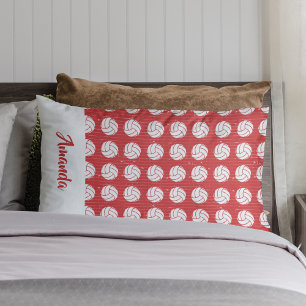 Red and White Volleyball Pattern Pillowcase