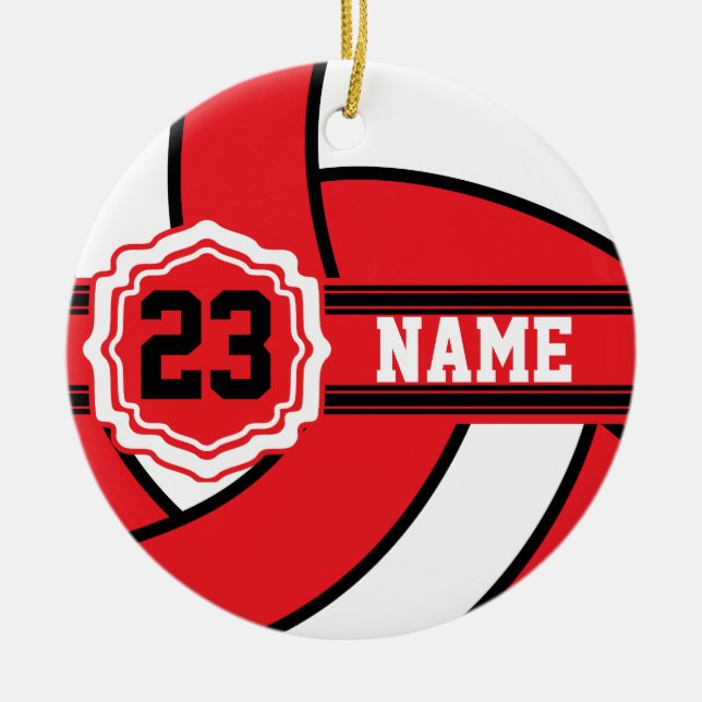 Red and White Volleyball with DIY Text Ceramic Tree Decoration (Front)