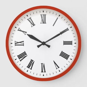 Red and white wall office roman numeral's   large  clock