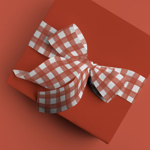 Red and White Watercolor Gingham Satin Ribbon