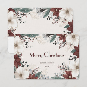 Red And White Watercolour floral Christmas Thank You Card