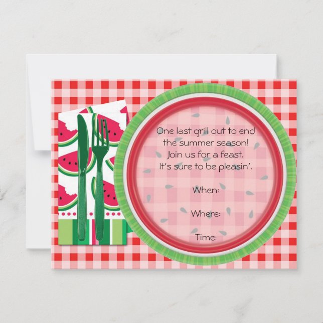Red and White Watermelon Picnic Table Setting Invitation (Front)