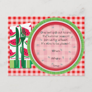 Red and White Watermelon Picnic Table Setting Invitation